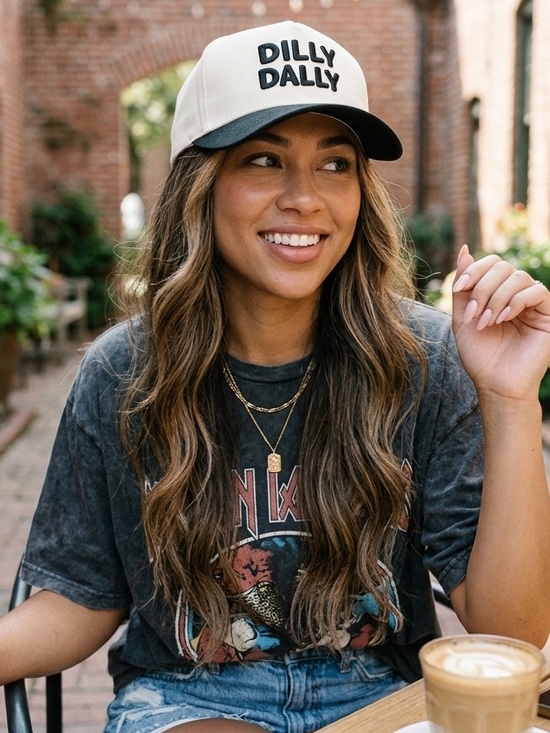 Zenana Outfitters Accessories - NWT Zenana “Dilly Dally” Graphic | Cream & Black Embroidered Baseball Hat
